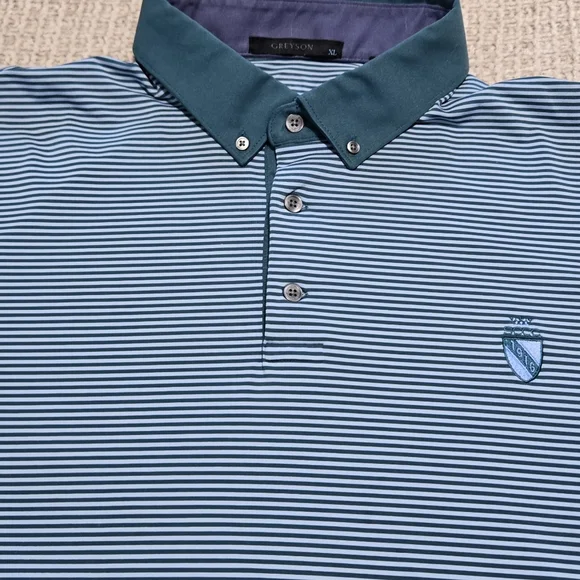 Greyson Men's Green Striped Polo Shirt Men's Size XL - Picture 2 of 8